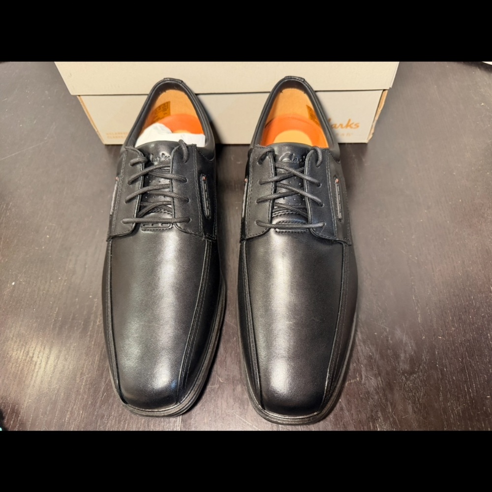 Clarks Un Kendric Way Leather Dress Shoes Black Mens 10.5W (Wide) - Picture 4 of 16